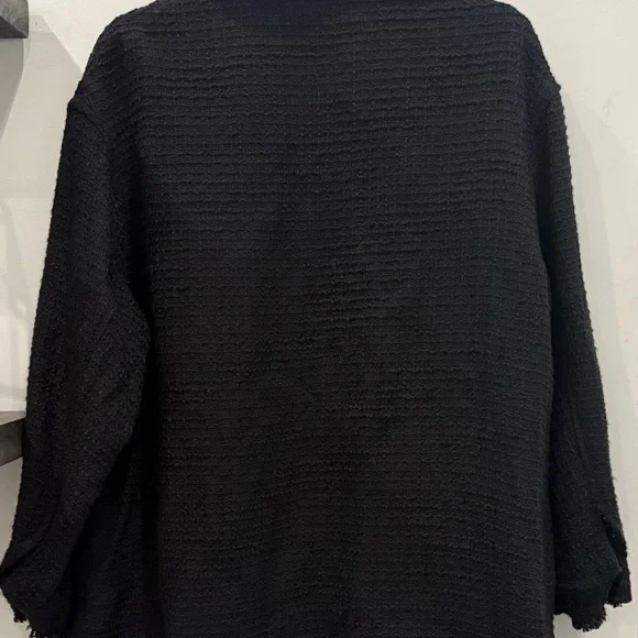 ZARA Tweed Oversized Shacket Jacket Textured Frayed Black w/Silver Buttons Med - Picture 4 of 5